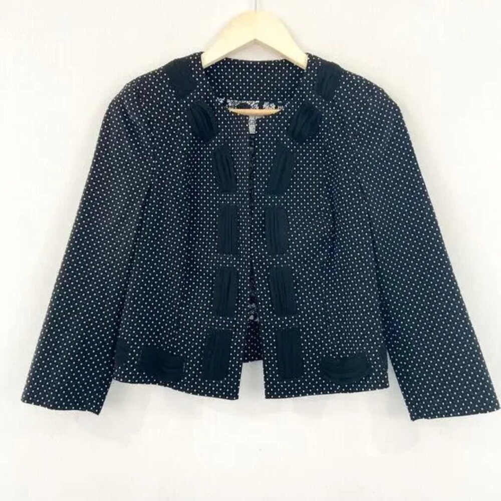 Cabi Cropped Blazer black white ribbon 4 Minimalist Contemporary 3/4 sleeve